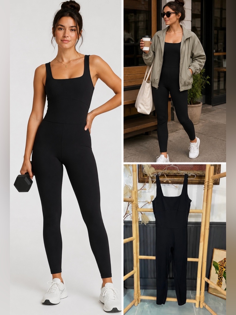 Everlane The Perform Square-Neck Unitard Black Sculpting Jumpsuit Sz M🧡🎀
